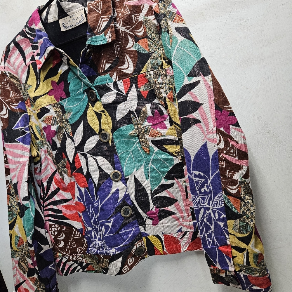 Life Style XL Womens Patchwork Floral Boho 90s Y2K Trucker Style Jacket India